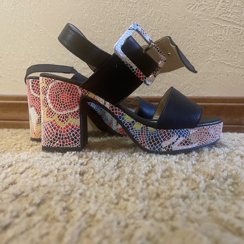 Spring Step Black and Multicolor Platform Sandals
